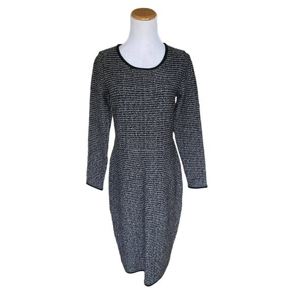 Talbots Wool Blend Sweater Dress S Black White Knit Long Sleeve Knee Length NWT - Picture 1 of 7